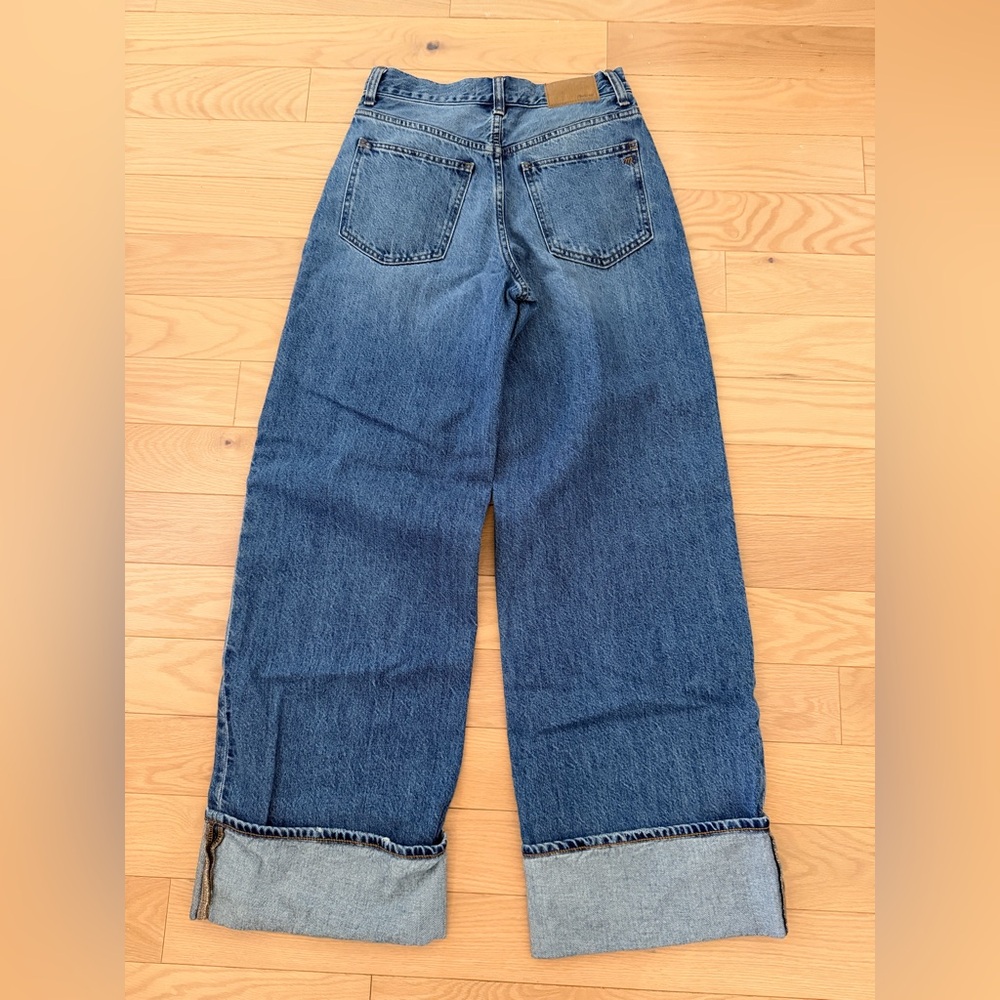 Madewell Super Wide-Leg Jeans In Fannin Wash, High Rise, Full Length W/Cuff, 25 - Picture 5 of 11